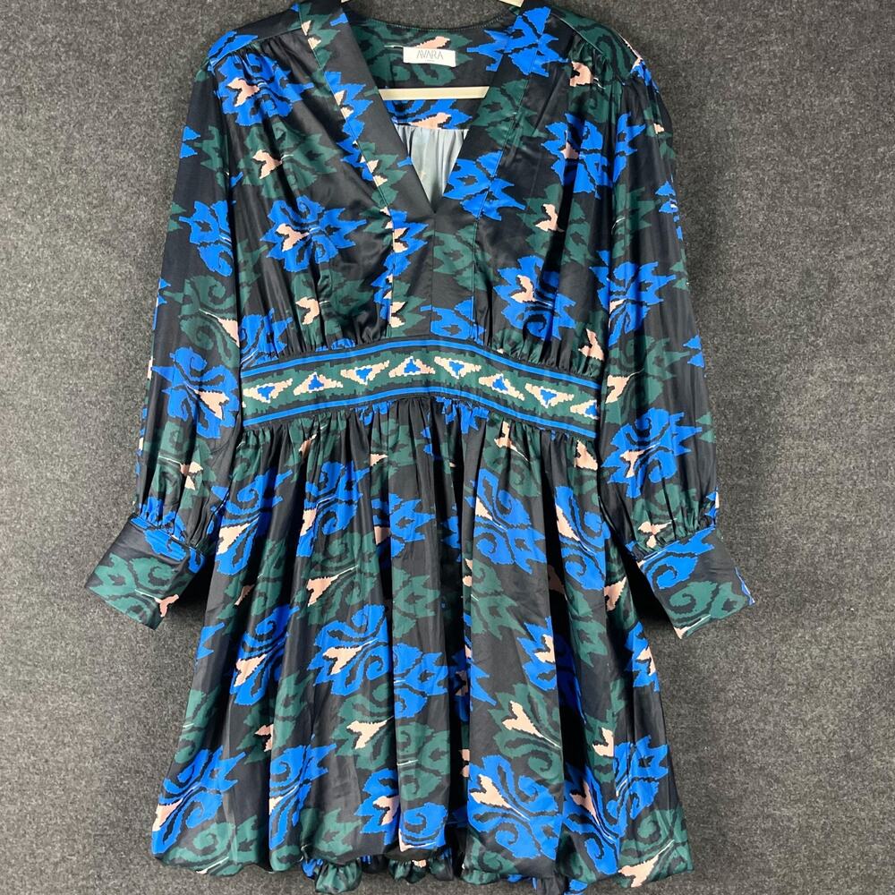 Elegant Blue Floral Long Sleeve Dress